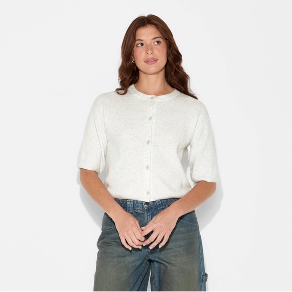Boxy Short Sleeve Crewneck Button Up Cardigan Sweater SZ S - Picture 1 of 4